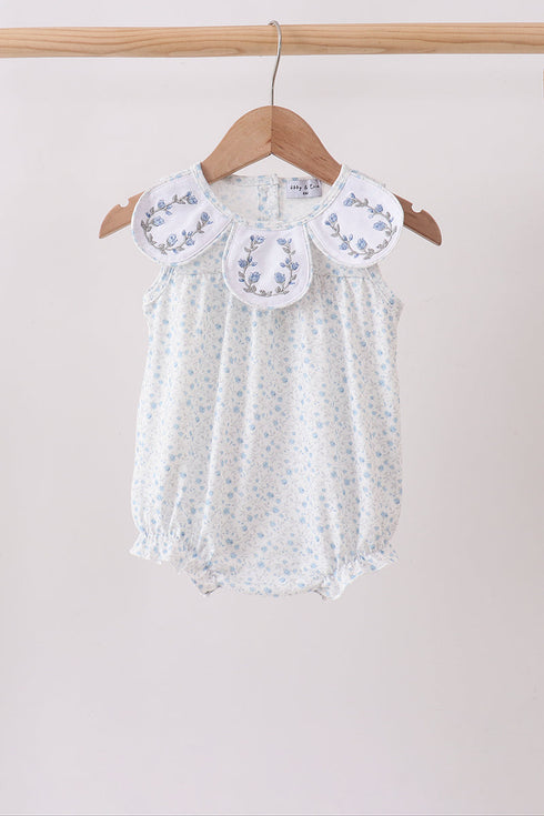 Blue Floral Embroidered Bubble