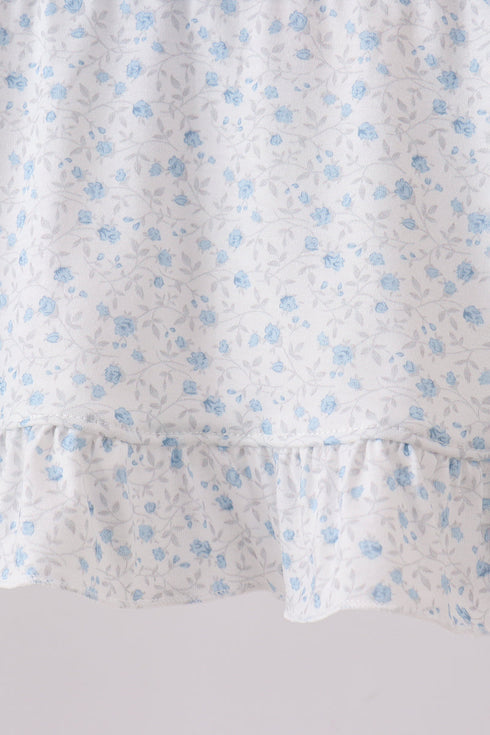 Blue Floral Smocked Ruffle Bloomer Set