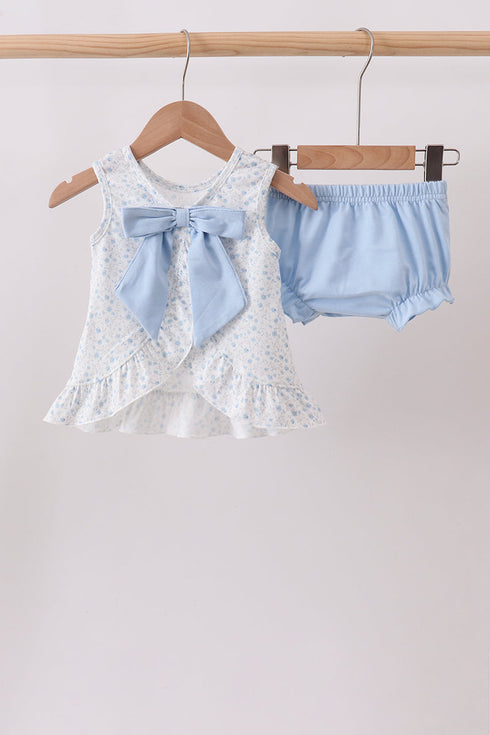 Blue Floral Smocked Ruffle Bloomer Set
