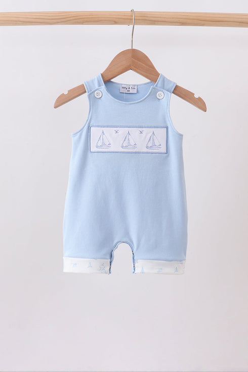 Blue Sailboat Embroidered Jon Jon