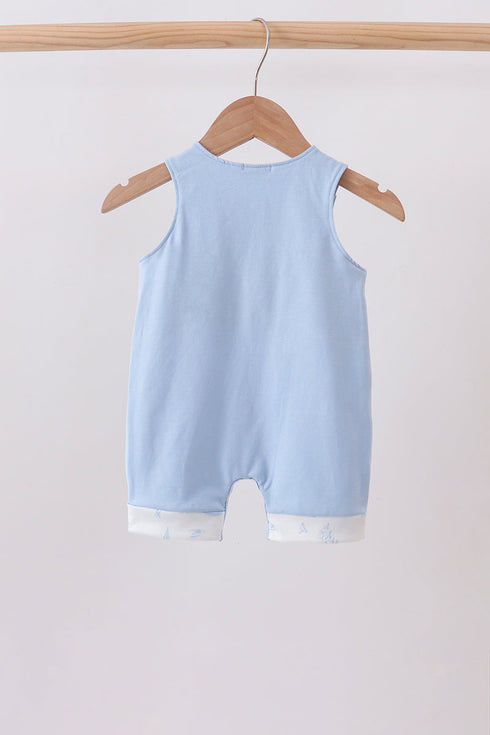 Blue Sailboat Embroidered Jon Jon