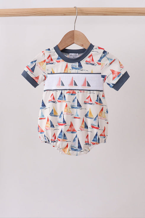 Blue Sailboat Smocked Bubble