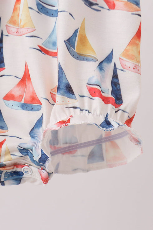 Blue Sailboat Embroidered Ruffle Bubble