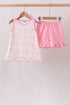 Pink Bow Print Ruffle Shorts Set