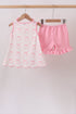 Pink Bow Print Ruffle Shorts Set