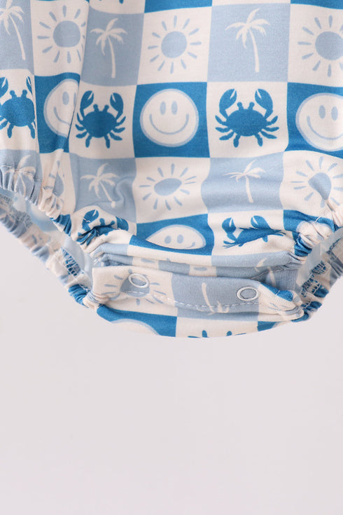 Blue Crab Embroidered Checkered Bubble