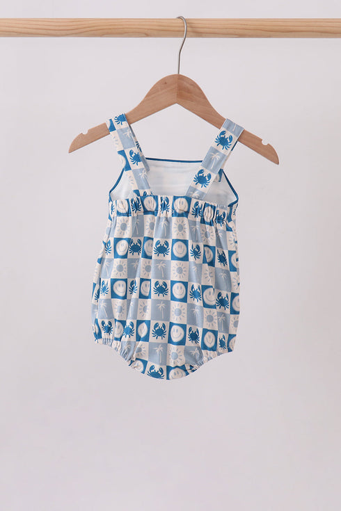 Blue Crab Embroidered Checkered Bubble