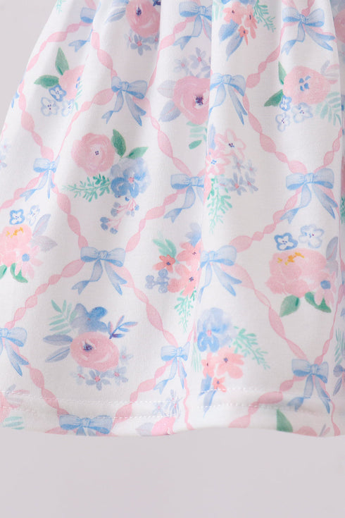 Blue Floral Smocked Bloomer Set