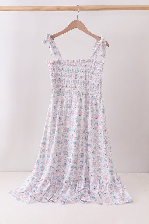 Blue Floral Smocked Mom Dress