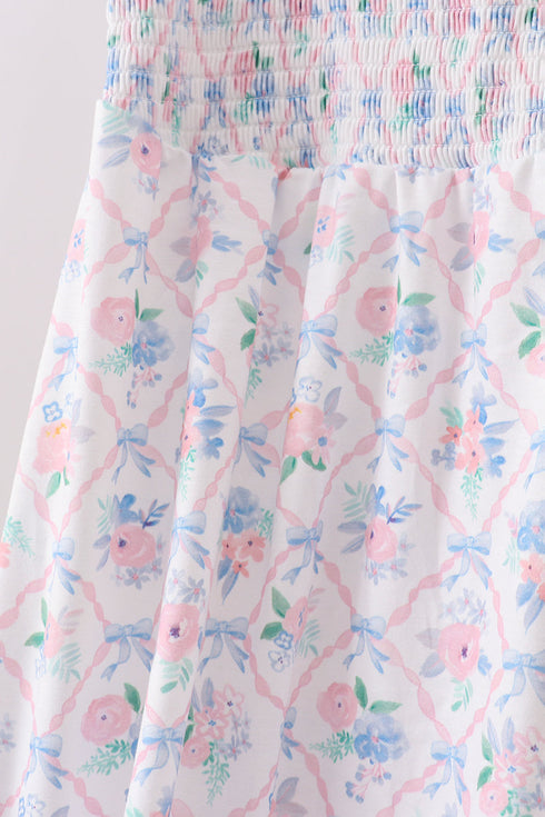 Blue Floral Smocked Mom Dress