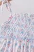 Blue Floral Smocked Ruffle Shorts Set