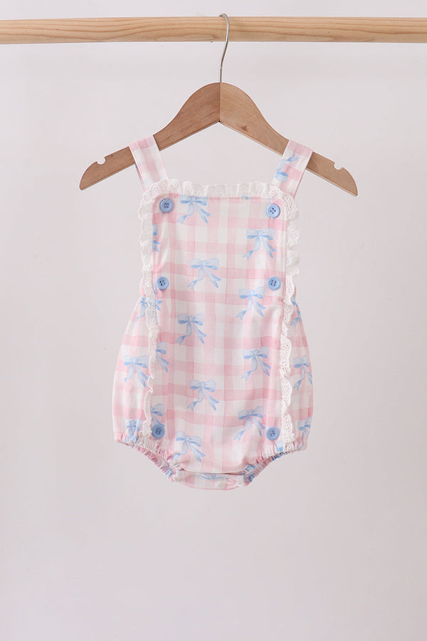 Pink Gingham Bow Print Lace Bubble