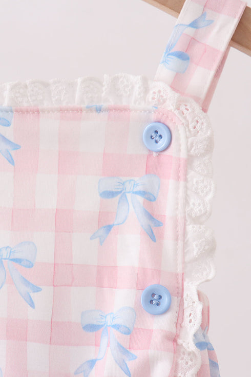 Pink Gingham Bow Print Lace Bubble