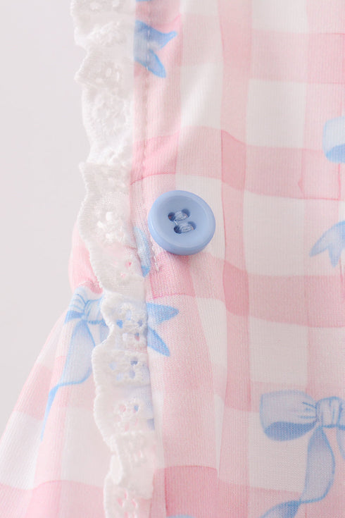 Pink Gingham Bow Print Lace Bubble