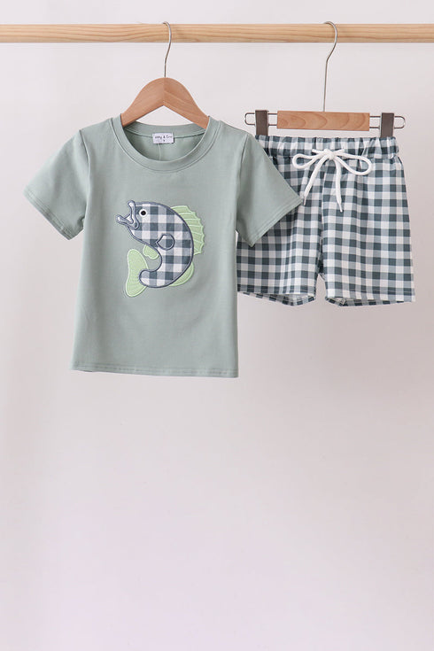 Green Fish Applique Shorts Set