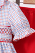 Blue Apple Embroidered Plaid Ruffle Shorts Set