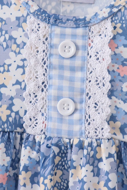 Blue Floral Print Bloomer Set