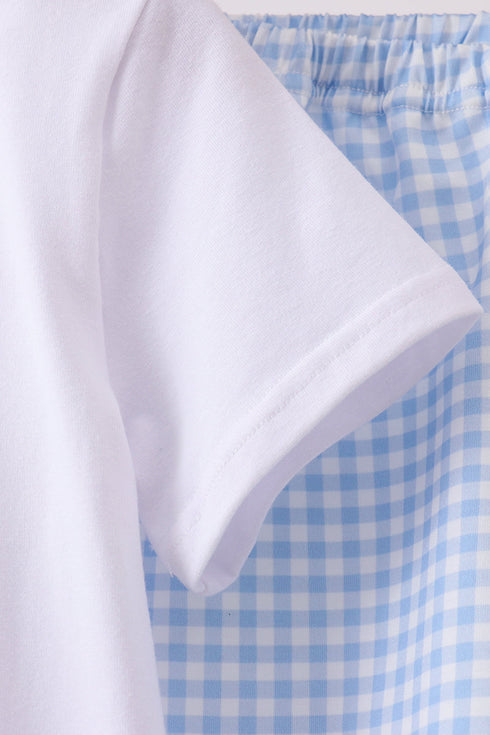 Blue Pumpkin Embroidered Gingham Shorts Set