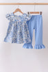Blue Floral Print Ruffle Pants Set