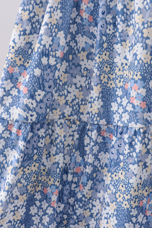 Blue Floral Print Mom Dress