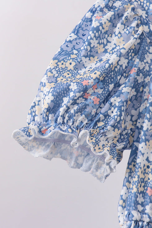 Blue Floral Print Mom Dress