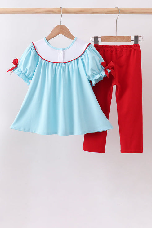 Blue Apple Embroidered Pants Set