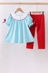 Blue Apple Embroidered Pants Set