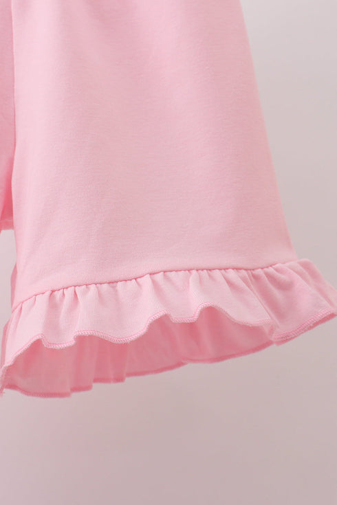 Pink Jack-O-Lantern Applique Ruffle Shorts Set