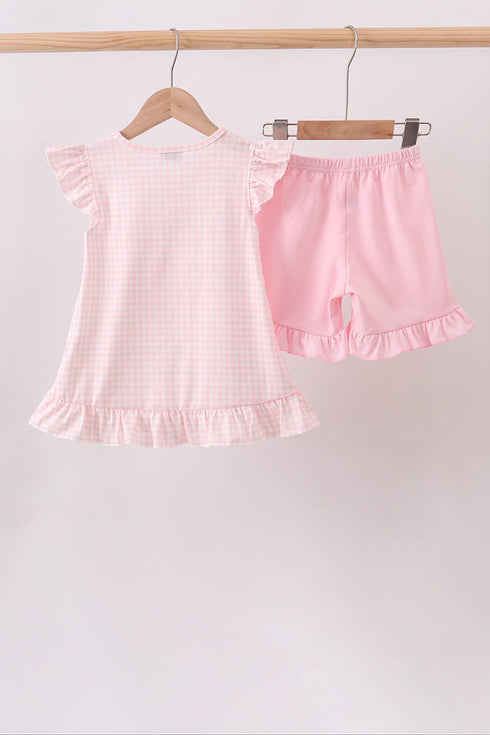 Pink Jack-O-Lantern Applique Ruffle Shorts Set