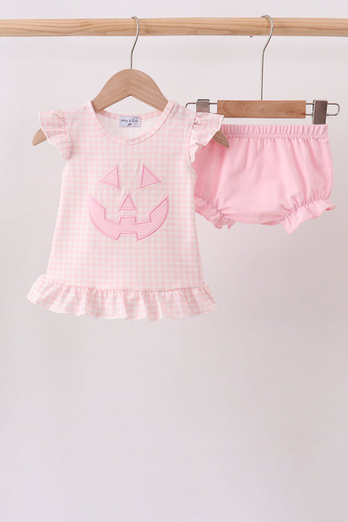 Pink Jack-O-Lantern Applique Ruffle Bloomer Set