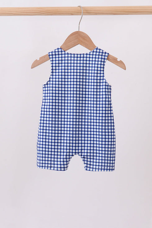 Navy Apple Embroidered Gingham Jon Jon