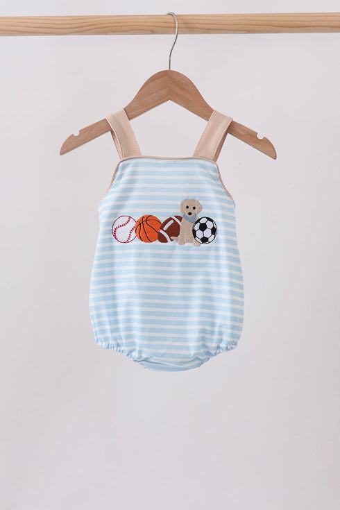 Blue Puppy Ball Embroidered Stripe Bubble