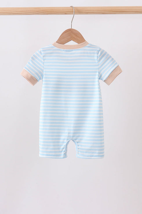 Blue Puppy Ball Embroidered Stripe Romper