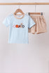 Blue Puppy Ball Embroidered Stripe Shorts Set