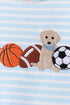 Blue Puppy Ball Embroidered Stripe Shorts Set