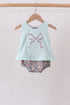 Blue Floral Bow Applique Bubble