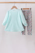 Blue Floral Bow Applique Pants Set