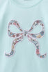 Blue Floral Bow Applique Pants Set