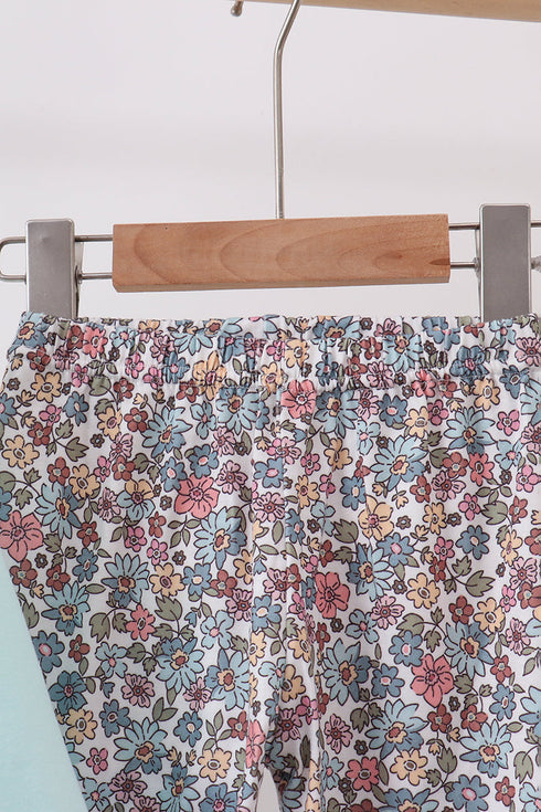 Blue Floral Bow Applique Pants Set