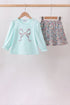 Blue Floral Bow Applique Skorts Set