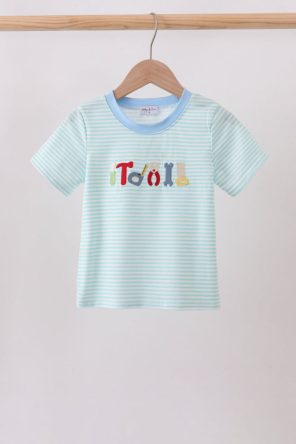 Blue Tool Embroidery Stripe Top