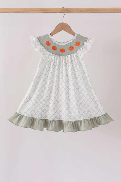 sage-pumpkin-embroidery-bow-ruffle-dress-sophias-styleDress-1