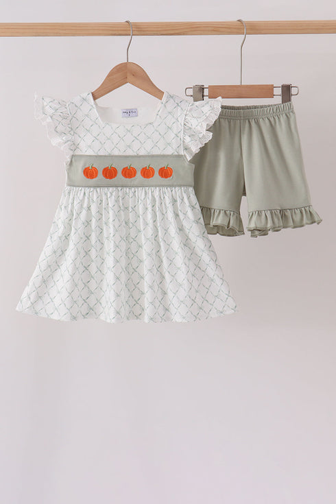 sage-pumpkin-embroidery-bow-ruffle-shorts-set-sophias-styleSet-1