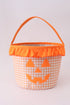 Orange Pumpkin Applique Gingham Ruffle Basket