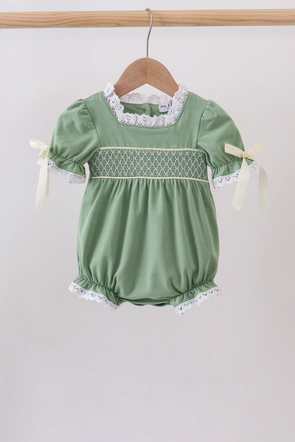 Sage collar smocked lace bubble