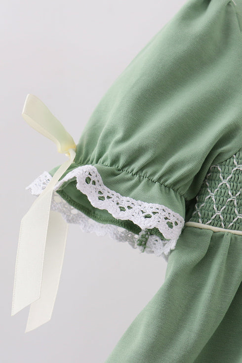 Sage collar smocked lace bloomer set