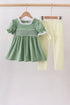 Sage collar smocked lace pants set