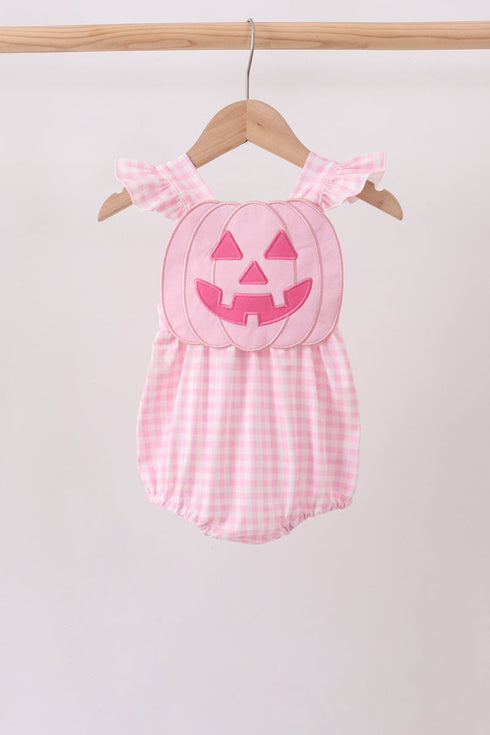 Pink Jack-O-Lantern Applique Ruffle Gingham Bubble