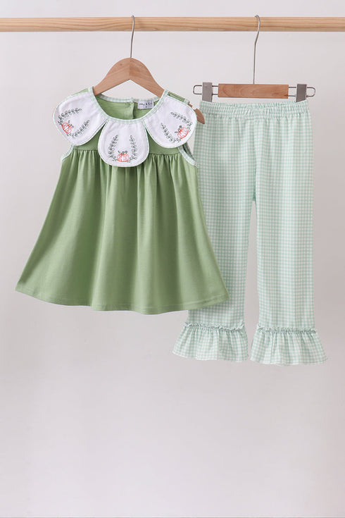 Sage Pumpkin Embroidered Ruffle Pants Set