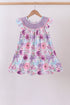 Purple Bow Embroidered Floral Scalloped Dress